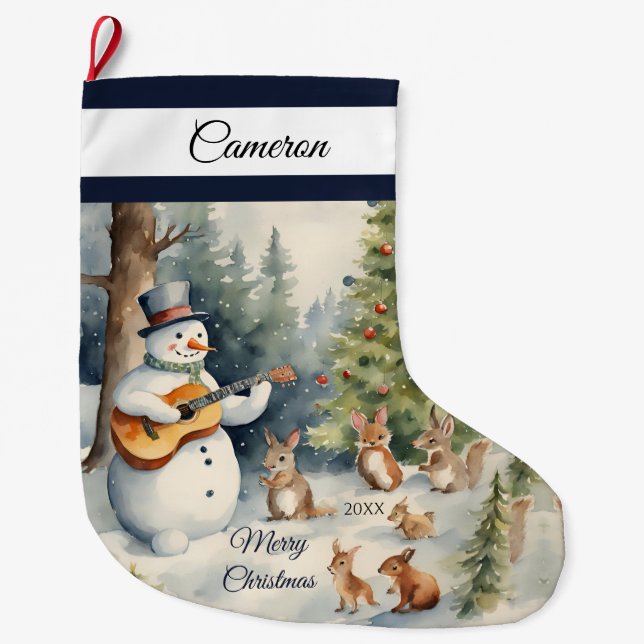 Grande Chaussette De Noël Guitare Snowman Custom (Devant)
