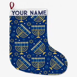 Grande Chaussette De Noël Hanoukka Chanukah Bleu moderne Noël juif
