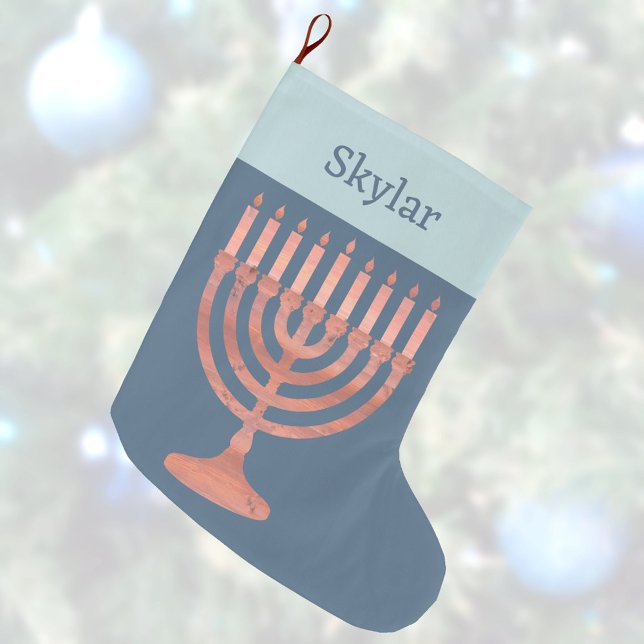 Grande Chaussette De Noël Hanoukka Rustic Menorah Cute Kids Chrismukkah (Perfect for interfaith families who celebrate both Hanukkah and Christmas - the menorah stocking!)