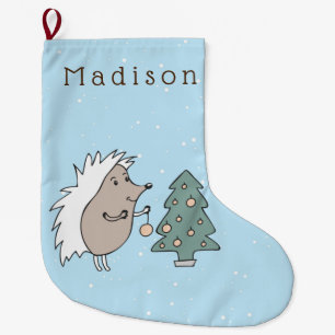 Grande Chaussette De Noël Hérisson et arbre