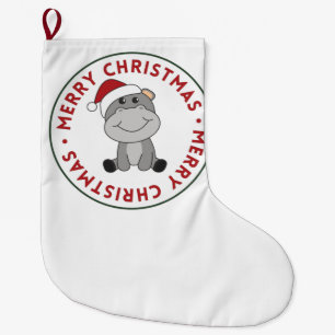 Grande Chaussette De Noël Hippo Joyeux Noël Animaux d'hiver Hippopotames