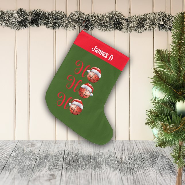 Grande Chaussette De Noël Ho Ho Ho Basket-ball Nom personnalisé (Créateur téléchargé)