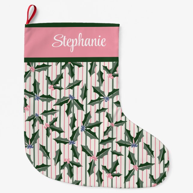 Grande Chaussette De Noël Holly avec nom (Devant)