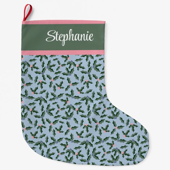Grande Chaussette De Noël Holly avec nom (Devant)