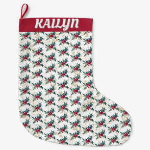 Grande Chaussette De Noël Holly et Berries Motif