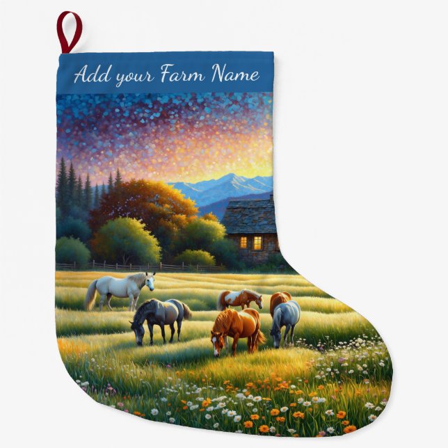 Grande Chaussette De Noël Horses on Farm (Devant)