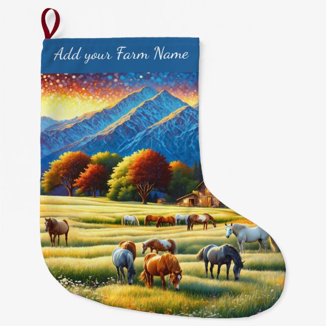 Grande Chaussette De Noël Horses on Farm (Devant)