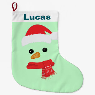 Grande Chaussette De Noël Humour Mignonne bonhomme de neige Père Noël visage