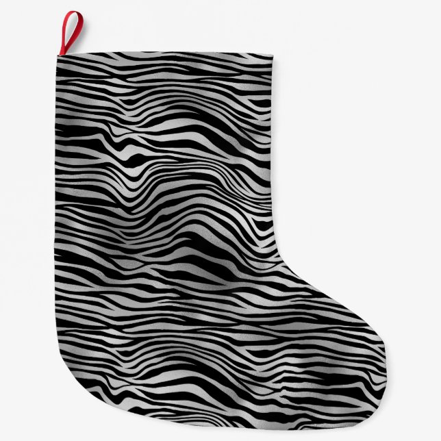 Grande Chaussette De Noël Impression noire en argent (Devant)