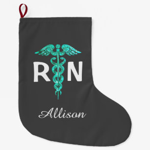Grande Chaussette De Noël Infirmière inscrite personnalisée RN Caduceus M