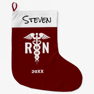 Grande Chaussette De Noël Infirmière inscrite RN Médicale Caduceus Bourgog