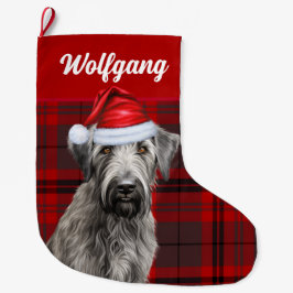 Grande Chaussette De Noël Irish Wolfhound Dog Red Holiday Plaid Personalized
