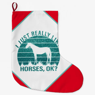 Grande Chaussette De Noël J'aime vraiment les chevaux en vert marin