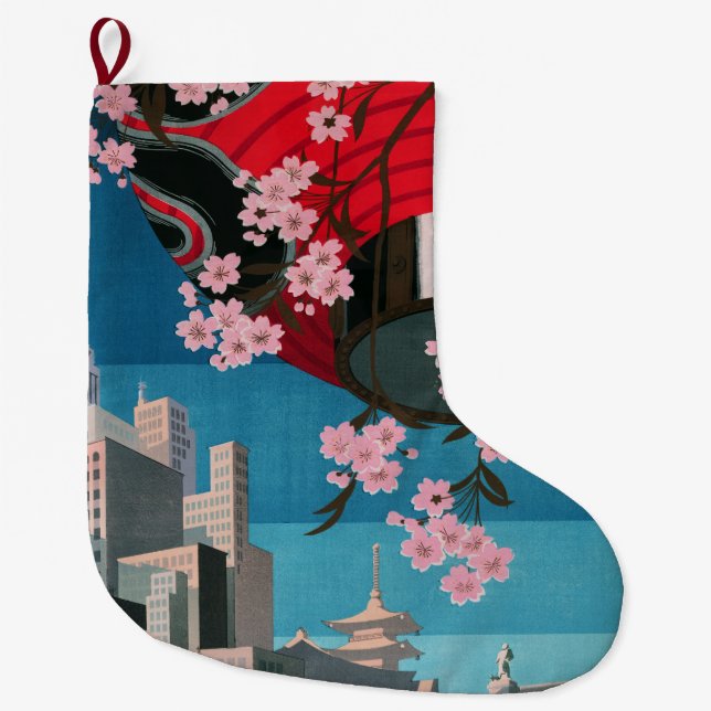 Grande Chaussette De Noël Japon Tokyo Vintage Japonais affiche de voyage (Devant)