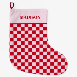 Grande Chaussette De Noël Jingle et Mingle Rétro Noël Damier Rouge