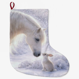 Grande Chaussette De Noël Joli cheval et lapin de Noël