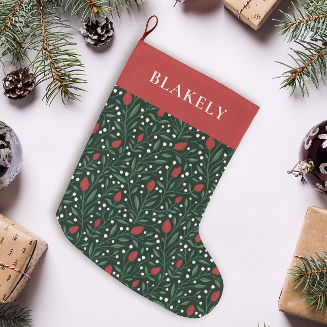 Grande Chaussette De Noël Joli classique Noël Floral Personnalisé (Créateur téléchargé)