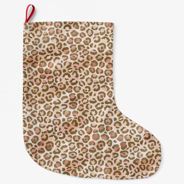 Grande Chaussette De Noël Joli Empreinte de léopard rose pâle (Devant)