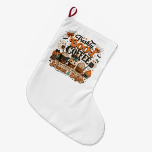 Grande Chaussette De Noël Joli Fantôme Drôle de Buveur de Café Halloween