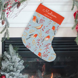 Grande Chaussette De Noël Joli motif d'oiseau bleu Noël Nom de vacances