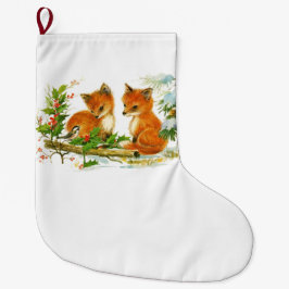 Grande Chaussette De Noël Joli renard de Noël Vintage