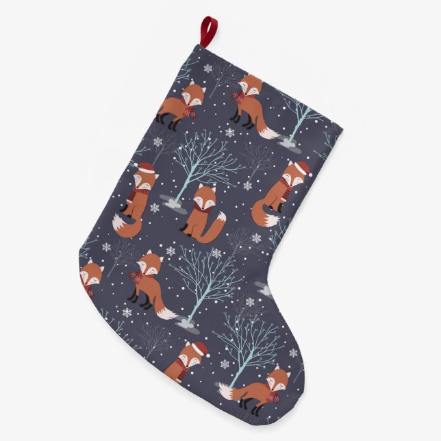Grande Chaussette De Noël Joli renard d'hiver (Devant (Accrochage))
