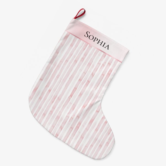 Grande Chaussette De Noël Joli rose blanc rayures Noël (Devant (Accrochage))