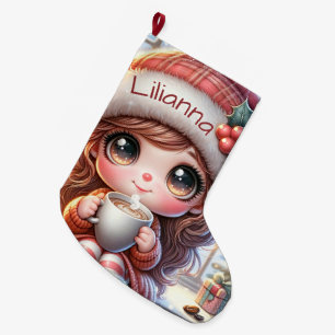 Grande Chaussette De Noël Jolie fille Animée de Noël