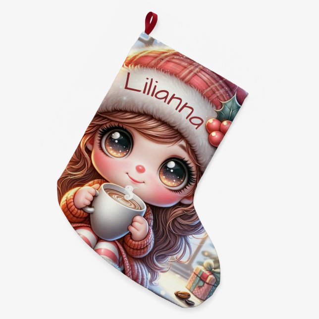 Grande Chaussette De Noël Jolie fille Animée de Noël (Devant (Accrochage))