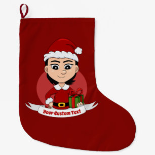 Grande Chaussette De Noël Jolie fille de Noël avec cheveux courts