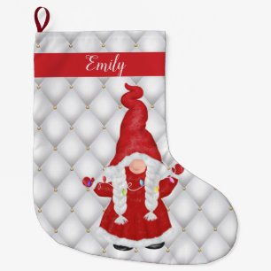 Grande Chaussette De Noël Jolie fille de Noël Gnome personnalisée