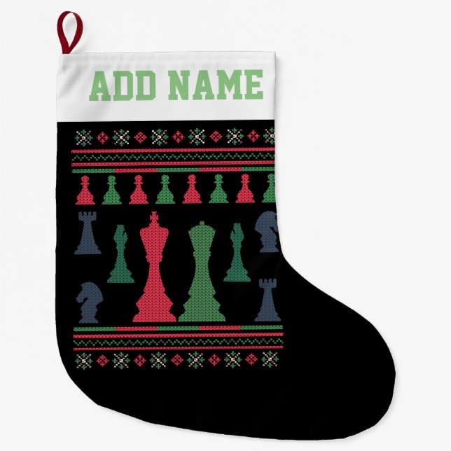 Grande Chaussette De Noël Joueur d'échecs laide Sweat de Noël (Devant)