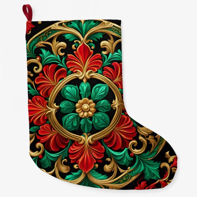 Grande Chaussette De Noël Jour de Noël rouge vert (Devant)