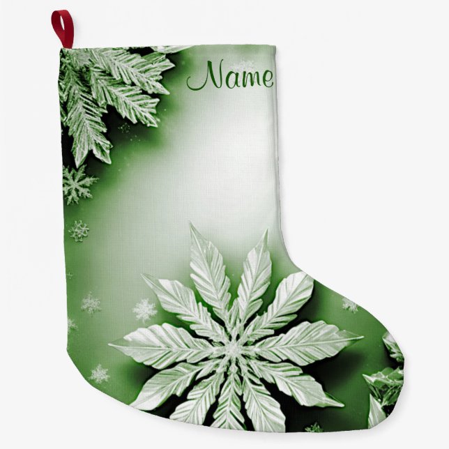 Grande Chaussette De Noël Jours de Noël Floral Vert (Devant)
