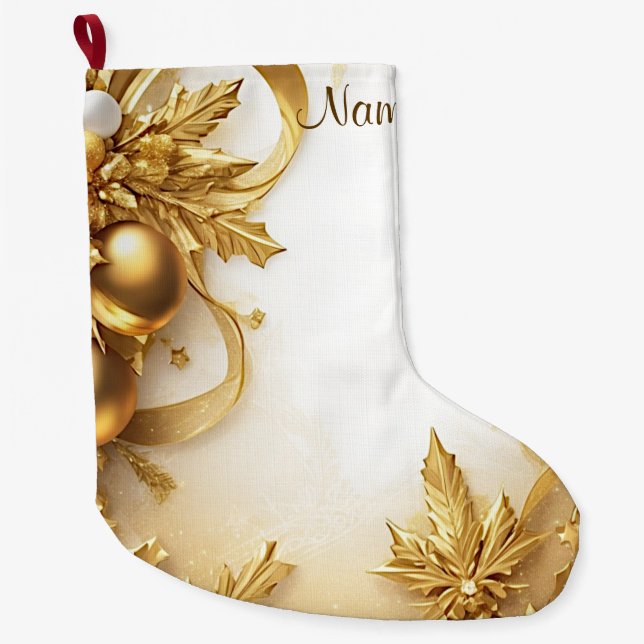 Grande Chaussette De Noël Jours fériés Feuille d'or (Devant)