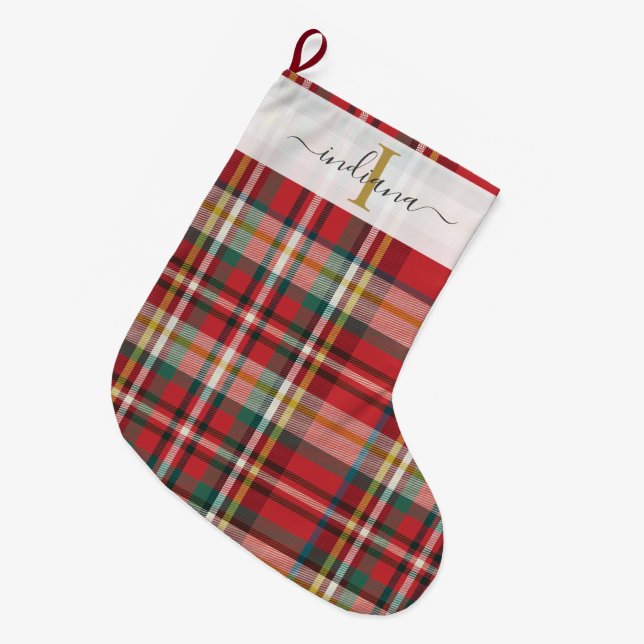 Grande Chaussette De Noël Jours fériés rustiques Motif rouge plaid (Devant (Accrochage))