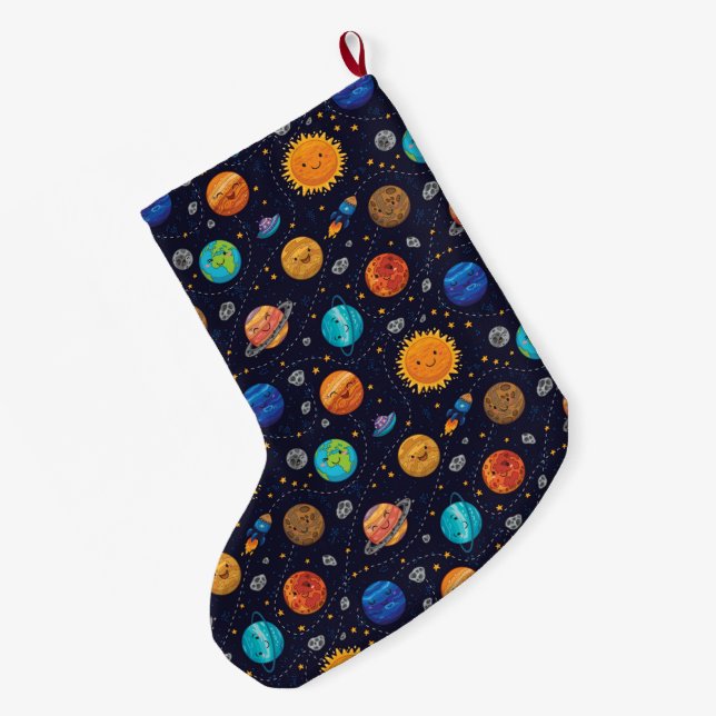 Grande Chaussette De Noël Joyeuses planètes qui s'accumulent (Dos (Accrochage))