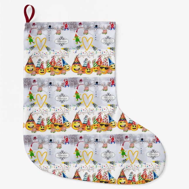 Grande Chaussette De Noël Joyeux anniversaire Joyeux Noël Stocker (Devant)