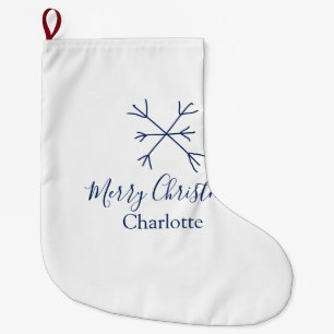 Grande Chaussette De Noël Joyeux Noël bleu flocons ajouter nom fêtes