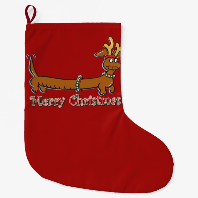 Grande Chaussette De Noël Joyeux Noël Dachshund (Devant)