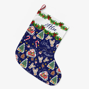 Grande Chaussette De Noël Joyeux Noël de Père Noël Bleue Personnalisé