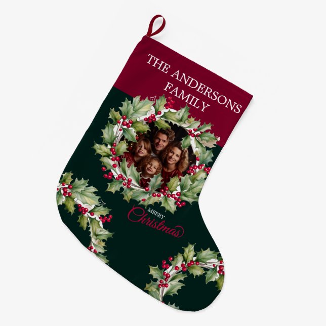 Grande Chaussette De Noël Joyeux Noël Editable Photo Famille (Devant (Accrochage))
