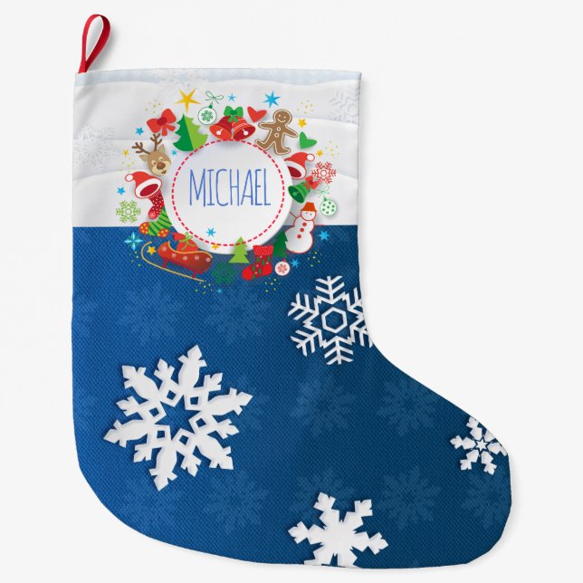 Grande Chaussette De Noël Joyeux Noël et Bonne Année ! Monogramme XMAS (Devant)