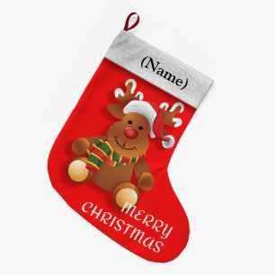 Grande Chaussette De Noël Joyeux Noël le renne rouge de nez,