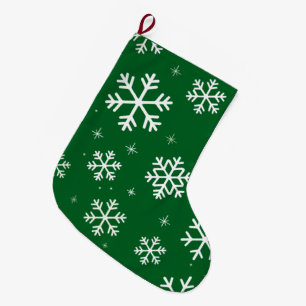 Grande Chaussette De Noël Joyeux Noël moderne Snowflakes Motif Vert
