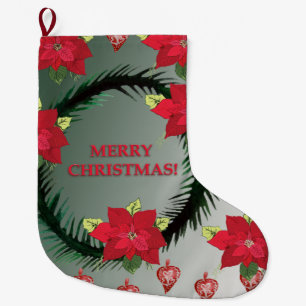 Grande Chaussette De Noël Joyeux Noël Poinsettia Fleurs