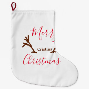 Grande Chaussette De Noël Joyeux Noël rouge brun corne de rennes vacances te
