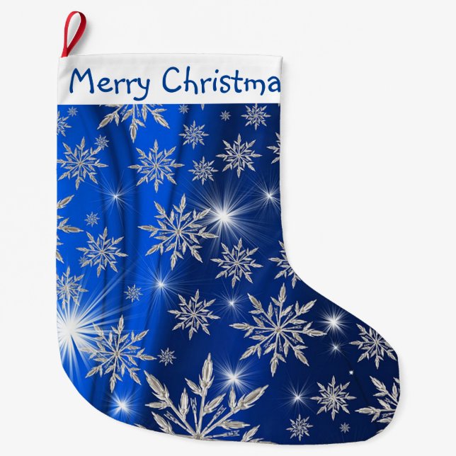 Grande Chaussette De Noël Joyeux Noël Snowflakes (Devant)