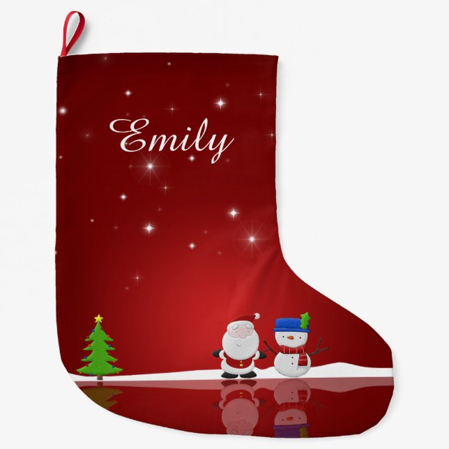 Grande Chaussette De Noël Joyeux Noël Snowman et Père Noël (Devant)