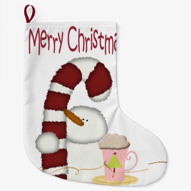 Grande Chaussette De Noël Joyeux Noël Stocker, Café Snowman (Devant)